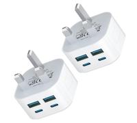 USB C Plug Fast Charge, 2Pack UK Phone Charger Plug 40W 4-Port 3 Pin Multi USB and USBC Fast Charging for iPhone 17 16 15 14 13 12 11 Pro Max SE XS XR, iPad, Apple Watch, USB Type C Adapter Head