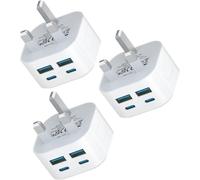 USB C Plug Fast Charge, 3Pack 40W 4-Port Multi USB Plug UK Dual Port PD Power Adapter +QC USBC Mains Wall Charger Head, Type C Fast Charging for iPhone 17/16/15/14/13/12 Pro Max Plus XS XR SE, iPad