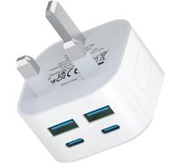USB C Plug Fast Charge, 40W 4-Port Multi USB Plug UK Dual Port PD Power Adapter +QC USBC Mains Wall Charger Head, Type C Fast Charging for iPhone 17/16/15/14/13/12 Pro Max Plus XS XR SE, iPad,AirPods