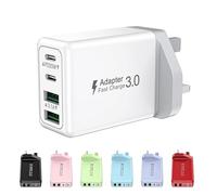 USB C Plug Fast Charge, 40W 4-Port Multi USBC Plugs UK Dual PD Power Adapter +QC Multiport Wall Charger Head Mains Type C Fast Charging plug for iPhone 17 16 15 14 13 12 11 Pro Max Plus, Samsung, iPad