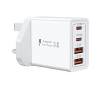 USB C Plug Fast Charge,40W Multi USB Plug UK Fast Charger Plug 4-Port Dual Port 20W USBC Power Adapter+QC Wall Charger Head Type C Charging Plug for iPhone 17 16 15 14 13 12 11 Pro Max,Sam sung White
