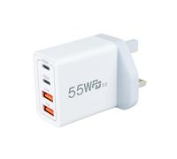 USB C Plug Fast Charge, 55W 4-Port Multi USB Charger Plug UK Dual Port PD Power Adapter +QC Wall Plug Multiport Mains Type C Charging Plug compatible with i Phones 16 15 14 13 SSamsung, i-Pads, I-pods