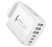 USB C Plug Fast Charge, 60W 6 Ports Multi Charger Plug UK USB Wall Charge | Power Adapter 3 Type C+3 USB A Ports Type C Charger Head for iPhone 17 16 15 14 13 12 11 Pro Max Plus XS XR SE, iPad, Samsung