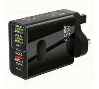 USB C Plug Fast Charge, 65W 5-Port Multi USB Charger Plug UK PD Power Adapter +QC Wall Plug Multiport Type C Charging Plug Compatible with i Phone 17 16 15 14 13 12 11 Pro Max Samsung Tablets, Black