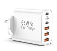 USB C Plug Fast Charge, 65W 6-Port Multi USB Charger Plug UK Power Adapter + Wall Plug port, 25W(MAX) Type C Charging Plug for iPhone 17 16 15 14 13 12 11 Pro Max XS XR8, for ipad-3 Type C+3 USB A