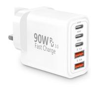 USB C Plug Fast Charge，90W 5-Port Multi USB C Charger Plug UK Power Adapter | Rombica Multiport PD + QC Type C Charging USB Charger for iPhone Duo 18 Pro 17 16 15 14 13 12, Galaxy S26 S25, iPad, Android