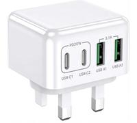 USB C Plug Fast Charge, Compact 40W 4-Port Multi USB Charger Plug PD Power Adapter+QC Wall plug for iPhone 17 16 15 14 13 12 11 Pro Max XS XR 8, Samsung, Pad, Dual Port USBC Power Adaptor Type C