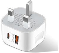 USB C Plug Fast Charge Plug,1 Pack Dual Port Micro USB Plug For Apple iPhone 16/15/15 Pro Max Type C Wall Charger Adapter UK for iPhone 14/14 Pro/14 Pro Max/13/13 Pro/13 Pro Max/12 Pro Max/11 Pro/iPad