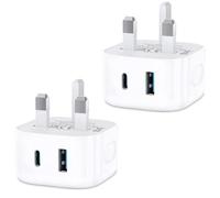 USB C Plug Fast Charge UK,Dual Port USB A and C Fast Charger Plug USBC for iPhone 17 Pro Max Air 16e 16 Plus Pro Max 15 14 13 12 11 SE Watch iPad Pro Mini Air,Type-C Ports Wall Charging Plugs,2Pack