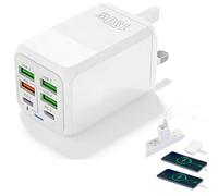USB C Plug Fast Charger 150W 6 Port USB Plug UK Wall Charger with 3 PD USB-C + 3 QC USB-A Multiport Type C Charging Plug for iPhone 16/15/14/13 iPad Galaxy S24/S23/S22