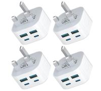 USB C Plug Fast Charger, 4 Pack 40W Multi USB Plug UK Chargers Plug 4-Port Dual PD USBC Wall Plug Multiport Mains Type C Charging for 17 16 15 14 13 12 11 Pro Max Plus,iPad,Apple Watch