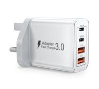 USB C Plug Fast Charger 40W 4 Port with Dual PD 3.0 & QC Multi Phone Charger Adapter UK Wall Mains Plug for iPhone 16 15 14 13 12 11 Pro Max X XR XS 8 7 6 6S Plus 5 5S SE,iPad,AirPods,Samsung