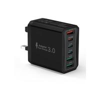 USB C Plug Fast Charger, 6-Port 40W Multi USB Plug UK with Power Adapter +QC Wall Plug Multiport Mains, 3 Type C+3 USB A Ports Charging Plug for iPhone 16 15 14 13 12 11 Pro Max Plus XS XR SE,Samsung