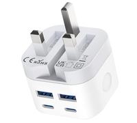 USB C Plug Fast Charger, Fold Plug Dual Micro USB Ports and 2 USBC Ports 3 PIN Type C Charging Plug UK for iPhone Apple 17/17 Air/17 Pro Max/16e/16/15/14/13/12/11/8/7/6/5/SE 2020/iPad Pro/Air/Mini