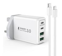 USB C Plug, Suiwel 4-Port Fast Charger Plug UK with 2M USB C to Lightning Cable, iPhone Charger Fast Charge for iPhone 14 13 12 11 Pro Max XR X SE 8Plus, Multiport Charging Plug USBC Power Adapter