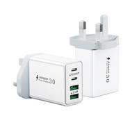 USB C Plug UK, 40W 2-Pack Multi USB Plug Fast Charger Dual USBC Power Adapter+QC Multiport Wall Charger Plug Double Type C Charging Head for iPhone 16 15 14 13 12 11 Pro Max Plus, iPad, Samsung