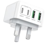 USB C Plug UK, 40W 4-Port Fast Charge USBC Plug Multi USB Charger Dual PD Power Adapter +QC Wall Charger Type C Charging for iPhone 17 16 15 14 13 12 11 Pro Max, Samsung Galaxy, iPad