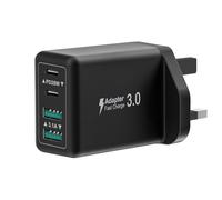 USB C Plug UK, 40W 4-Port Multi USB Plug Fast Charger Dual PD Power Adapter +QC Multiport Wall Charge Head Mains Type C Fast Charging Plug for iPhone 17 16 15 14 13 12 11 Pro Max Plus, Samsung, iPad