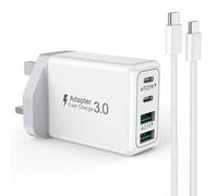 USB C Plug UK, Suiwel 4-Port Fast Charger Plug with 2M USB C Cable, iPhone Charger Fast Charge for iPhone 16 15 Pro Max Plus, Samsung, Multiport Charging Plug USBC Power Adapter