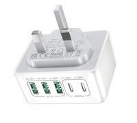 USB C Plug UK, USB Charger Plug, 50W 5Port Multi Charger for iPhone 16 Pro Max 15 14 13 12 11 SE XS XR Plus Series, iPad, Samsung Galaxy, Dual Port USBC Power Adaptor Type C Wall Plug