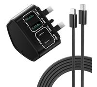 USB C Plug UK with 2M 60W USB C Cable Fast Charger Block for iPhone 17 16 15 Pro Max Plus, Charger Plug, Dual USBC Power Adapter+QC Multiport Wall Charging Plug iPhone Charger Fast Charge