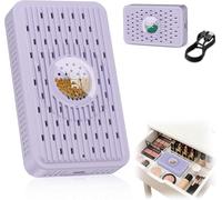 USB-C Rechargeable Desiccant Dehumidifier, Reusable Portable Moisture Absorber Dryer with Silica Gel Beads for Storage Totes Jewelry Display Cabinet Guitar Case Drawer Photo Album Document - Purple