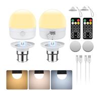 USB-C Rechargeable Light Bulb with Remote Control,B22 LED Bulbs 7W,CCT Dimmable Rechargeable Light Bulb with Timer and Battery,2000mAh Outdoor Emergency Light With Magnetic,2 Pack(with Lanyard)