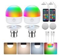 USB-C Rechargeable Light Bulb with Remote Control,B22 LED Bulbs 7W,CCTRGB Dimmable Rechargeable Light Bulb with Timer and Battery,2000mAh Outdoor Emergency Light With Magnetic,2 Pack(with Lanyard)