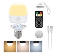 USB-C Rechargeable Light Bulb with Remote Control,E27 LED Bulbs 7W,CCT Dimmable Rechargeable Light Bulb with Timer and Battery,2000mAh Outdoor Emergency Light With Magnetic,1 Pack(with Lanyard)