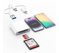 USB C SD Card Reader for iPhone 15/iPad/MacBook/Mac, Digital Camera Adapter iPhone, Memory Card Reader with Dual Slot for SD and TF Card Micro SD Card Adapter, USB-C/A & Lightning Trail Camera Viewer