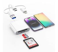 USB C SD Card Reader for iPhone 16/15/iPad/MacBook/Mac, Digital Camera Adapter iPhone, Memory Card Reader with Dual Slot for SD and TF Micro SD Card Adapter, USB-C/A & Lightning Trail Camera Viewer