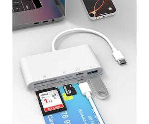 USB C SD Card Reader for iPhone, 5-in-1 Multi Memory Card Reader with SD+TF+Smart Card Slot+USB OTG+USB-C Port, DOD Military USBC Common Access CAC Smart ID Card Reader for iPhone 16/iPad/Mac/Laptop