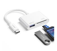 USB C SD Card Reader with USB 3.0 Port | JSAUX 3-in-1 USB C to Micro SD Memory Card Reader | Compatible with iPhone 16/ Pro Max/Pro/Plus, iPad Pro, MacBook Pro/Air, Galaxy S8 to S24