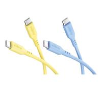 USB-C Silicone Cable Set of 2, 1.5m, Yellow/Blue, 60W, USB-C to USB-C | Power Delivery up to 60 W and 3 A charging current, Soft silicone sheath for high flexibility, kink protection