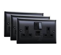 USB C Socket | 20W PD/PPS USB C & 18W QC 4.0 USB A | Super Fast Charging | VELTZ Pro | Double Plug Wall Socket 13A 2 Gang | Black Steel