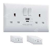 USB C Socket | 20W Super Fast Charging | PD, QC 4.0 | VELTZ Pro | Double Plug Wall Socket 13A 2 Gang | White