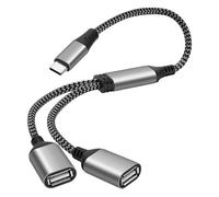 USB C Splitter 1-In-2 Out Y-Adapter Cable 2Feet, USB Type-C Male to Dual 2 Double USB-A Female Extension Connector Hub, Data Charger Power Split for iPhone 16/15 Series, Laptop, Keyboard, Mouse, PS4/5
