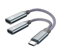 USB C Splitter 2 in 1 Type C Port Male to Dual USB-C Female Adapter Headphone Charging Cable Data Power Extension Cable Hub Power Split for Laptop Mac/Samsung/Huawei/iPad/iPhone 15 Series/Tablet(Grey)