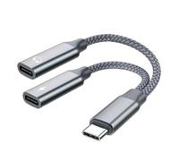 USB C Splitter 2 in 1 USB Y Splitte Headphone Charging Cable Double USB Type-C Port PD 15W Fast Charging Hub Power Split Compatible with Samsung/Huawei/Oppo/Sony/Nokia Phones Tablets Laptops Grey