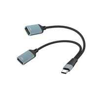 USB C Splitter 2 Port Aluminum Alloy Hub for Laptop, Phone, Tablet Data Transfer and Charging with Nylon Braided Cable USB C OTG Extension Dock