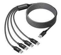 USB C Splitter Multi Charging Cable, Dual Type C Charger Cord,4 in 1 Multiple Nylon Braided Cable with 4 Type-C Connectors Compatible with iPhone 15 Pro Max/Samsung Galaxy/Tablets/Google-1Pack 5FT.