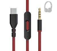 USB C to 3.5mm Audio Cable Compatible with Beats Solo 4 3 2, Studio 2 3 Pro, Detox Wireless Mixr Executive Pill Headphones - Aux Cord with Inline Mic Control for iPhone 17/16/15/iPad (Black & Red)