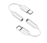 USB C to 3.5mm Aux Jack Adapter for OnePlus, Huawei, Samsung, Xiaomi - White - Plug and Play - Compatible with Many Devices - Pack of 2