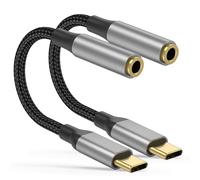 USB C to 3.5mm Jack, 2 Pack DAC Hi-Fi Stereo Audio USBC Headphone Adapter Mini Jack Nylon Aux to USB C Audio Adapter for iPhone 16 15 Pro Pro Max, Samsung Galaxy S24 S23 S22 S21Ultra