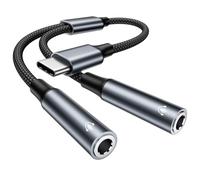 USB C to 3.5mm Jack Audio Adapter Dual Headphone Splitter, 2-in-1 USB C to Aux Adapter Nylon Braided Headphone Jack Adapter for iPhone 17 16 15 Pro Max Plus, iPad Air/Pro, Galaxy S25 S24, Pixel,Huawei