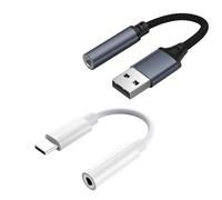 USB C to 3.5mm Jack Audio Adapter + USB A to 3.5mm Audio Adapter Set, Digital DAC Type C Aux Converter and USB Sound Card for PC Laptop Samsung Pixel Headphones Speakers