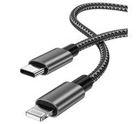 USB-C to 8-Pin Charging Cable, Fast Charge & Data Sync, Double Braided Nylon Charger Cord, Compatible with Apple MagSafe Duo Charger, Black, 1m (3.3 ft) Charging Cable