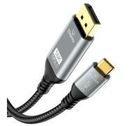 USB C to DisplayPort 2.1 Cable 16K@30Hz 8K@120Hz 40Gbps Thunderbolt 4/3 to DisplayPort Cord Alu Braided Compatible iPhone 16/15 Pro Max, Galaxy S24, MacBook Pro/Air, iPad, Mac Mini, XPS, 10FT