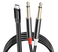 USB C to Dual 6.35mm TS Audio Cable, USB C to 1/4 inch Adapter Stereo Cable Aux Cord Y Splitter for iPhone 15/16 Series, Smartphone/Tablet/Laptop to Amplifier, Mixer, Home Theater, Speaker-4FT