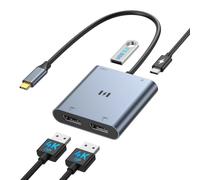 USB C to Dual DisplayPort Adapter, Dual Monitor Adapter for Lenovo Laptops | Dual 4K@60Hz DisplayPort, 100W PD input, 5Gbps USB-A, USB-C Hub Multiport Adapter for MacBook Air/Pro, Dell, Lenovo